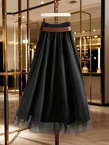 GlowEve CURVE 大码优雅复古舒适高品质修身简约百搭半身裙 女式半身裙 长裙 系带半身裙 优雅半身裙 黑色半身裙 长裙 中长系带半身裙 - 黑色 - 查看 2