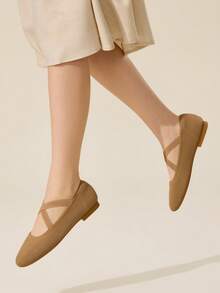 Ressula Women's Casual Versatile Commuting Simple Solid Color Flats - Apricot - View 2