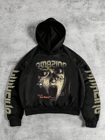 sweat-shirt à capuche ample pour homme avec imprimé de personnage de rue