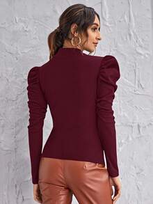 SHEIN Clasi 高领羊腿袖上衣 黑色上衣 - 紫紅色 - 查看 2