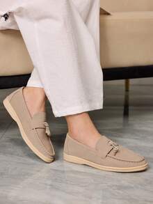 Sleekvia Women's Fashion Lock Decor Casual Commuter Flats Valentine's Day - Khaki - View 4