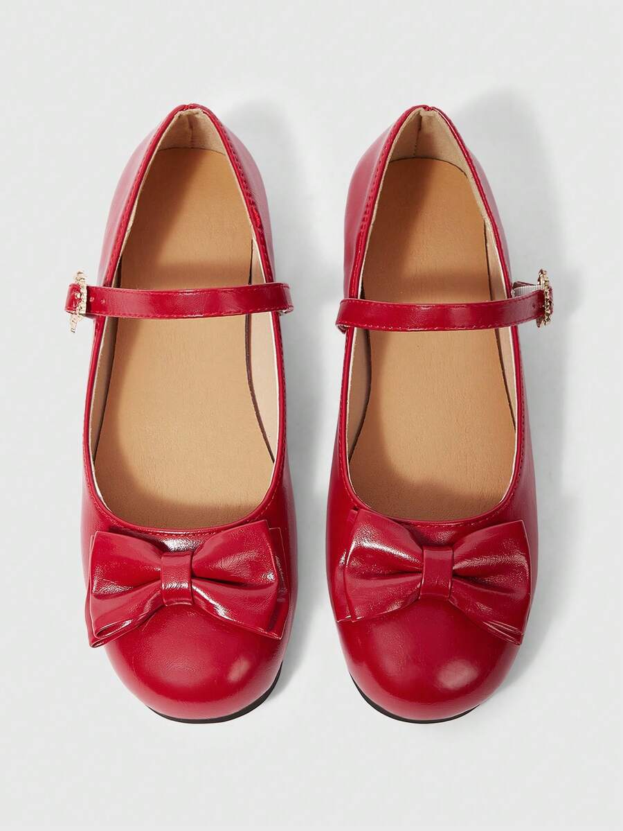 ROMWE Kawaii 女士时尚甜美蝴蝶结装饰平底鞋 - 酒紅色 - 查看 1