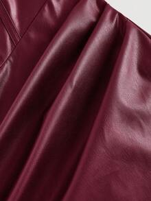 SHEIN MOD Plus Size PU Leather Women's Burgundy Brown Dress, Elegant Autumn Wedding Cocktail Birthday Winter Party Formal Evening Christmas Outfit - Burgundy - View 4
