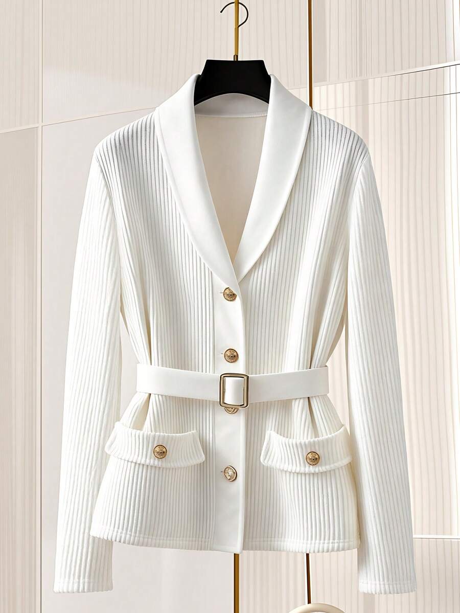 Franclia Áo khoác cardigan trắng mới, thời trang và độc đáo cho mùa xuân và mùa thu, được trang trí với tay áo cài cúc, thắt lưng, túi vá và cổ bẻ. Một chiếc áo cardigan trắng tinh tế và thanh lịch dành cho nữ, với họa tiết dệt gân, thích hợp cho mùa đông, năm mới, màu trắng cho đêm giao thừa, tiệc tùng, đi biển, thanh lịch, thường ngày cho nữ, lãng mạn, ngày Valentine, hẹn hò, trang phục tốt nghiệp, trang phục đi làm thường ngày thời trang, trang phục công sở, trang phục thường ngày đa năng và phong cách, trang phục chuyên nghiệp cho giáo viên thành thị. - trắng - Xem 1