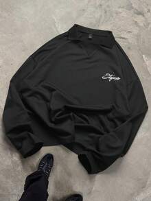 STYNVO Men's Letter Print Loose Casual Black Short Sleeve T-Shirt - Black - View 2