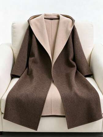 Aalyst Women's Hooded Belted Loose Wool Blend Long Robe, Elegant For Party, Halloween, Christmas, New Year, Thanksgiving, Winter