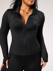 Rhythm Era Plus Size Women Solid Color Long Sleeve Zip-Up Jacket And Flare Pants Sports Suit Curve Athleisure Track Suit Plus Size Plus Active Wear Set