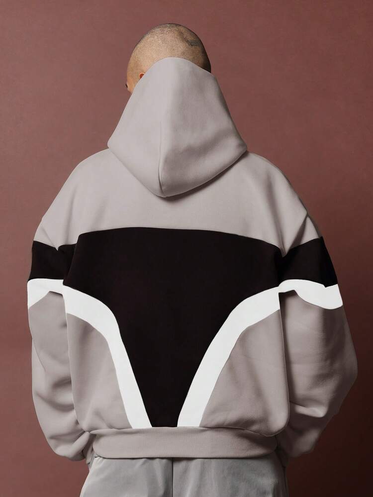 Oversized Color Block Hoodie With Hood