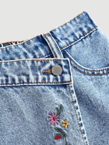 Girlism Chân váy ngắn denim màu xanh dương thêu hoa phong cách boho, thanh lịch, mềm mại, thoải mái cho bé gái tuổi teen, thích hợp mặc hàng ngày vào mùa thu đông, dạo phố, Giáng sinh, Năm mới, mùa đông. Váy denim thường ngày, váy thanh lịch, váy dự tiệc, váy đi học, váy hoa, váy họa tiết. - Rửa trung bình - Xem 5
