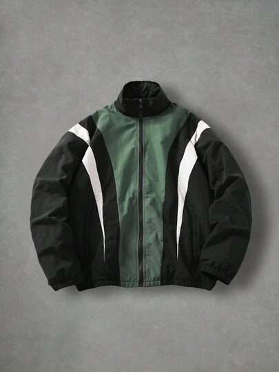 Manfinity EMRG Plus Size Herr Trenchcoat i Färgblock i Svart, Grönt och Vit