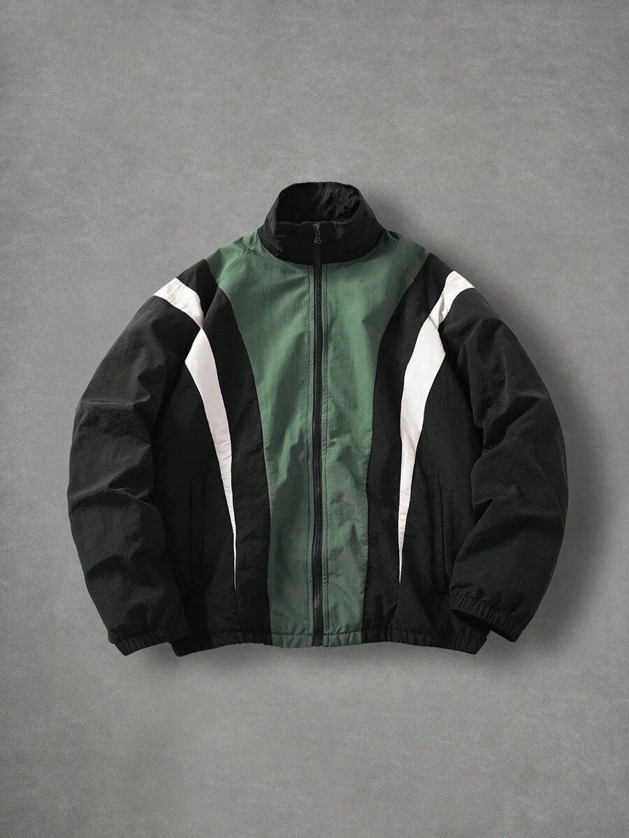 Manfinity EMRG Plus Size Men's Color Block Black, Green And White Trench Coat