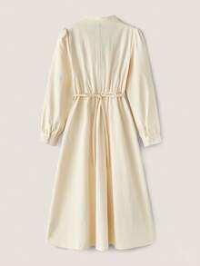 SHEIN Unity Đầm midi thường ngày đơn hàng khuy đơn màu trơn dành cho nữ có tay dài - Màu Khaki - Xem 3