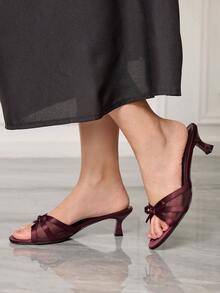 Sleekvia 女士绑带高跟穆勒凉鞋，夏季新品 - 酒紅色 - 查看 5