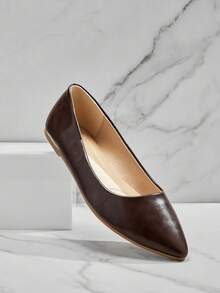 SHUZIA 魅力巧克力色仿皮PU易穿脱尖头平底鞋，夏季鞋款，春季鞋款，春假、复活节、母亲节礼物 - 巧克力棕 - 查看 6