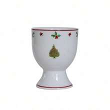 Cirelle 1SET Christmas Tree Plates, Ceramic Holiday Dinnerware Set Includes Dinner Plate, Egg Holder & Mug With Red Trim, For Indoor/Outdoor Christmas Party, Camping, Picnic