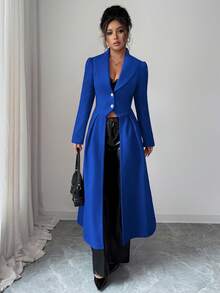 Rafferiza Women's Elegant Vintage Cinched Waist Front Slit Maxi A-Line Coat, Autumn/Winter - Royal Blue - View 5
