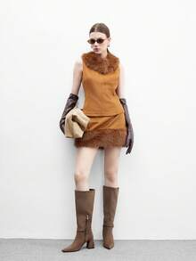 CUCCOO BIZCHIC Botas altas hasta la rodilla con puntera puntiaguda y decoración metálica de moda con tacón alto, aptas para uso diario - Café integral - Ver 6