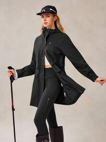 OutZeal Chaqueta de mujer con capucha, resistente al agua y al viento, de longitud larga con cordón en la cintura y bolsillos con cremallera, para camping y senderismo - Negro - Ver 9