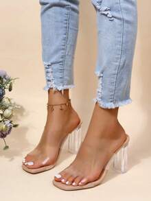 Sandalias de mujer  transparente punta cuadrada tiras anchas tacón acrílico moderno fiesta y diario - Color transparente - Ver 1