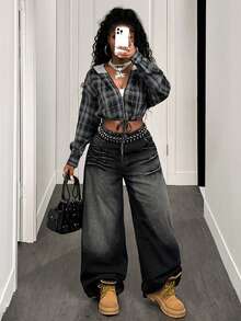 BamGleam Women's Vintage Casual Plaid Patchwork Drawstring Waist Lightweight Hooded Short Jacket, Winter New Style