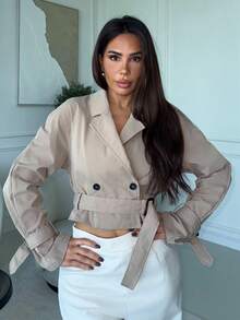 Milla Jasmine Veste décontractée ample kaki avec ceinture pour femmes, vêtement d'extérieur d'automne, manteau d'automne, vêtements d'automne, tenues de croisière pour femmes, rentrée scolaire - Kaki - Voir 5