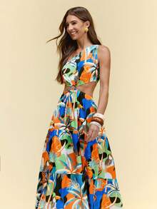CAJUNI Women's Sexy Backless Allover Print Vacation Long Dress - Multicolor - View 1