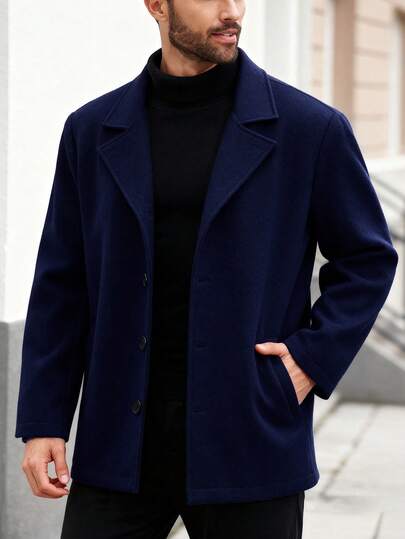 Manfinity Mode Abrigo de manga larga de un solo pecho de unicolor para hombres de talla grande, adecuado para ir al trabajo en otoño