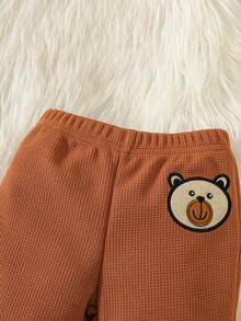 2pcs Newborn Baby Autumn/Winter Outfit, Cute Plush Bear Design Baby Clothes Set - Apricot - View 7