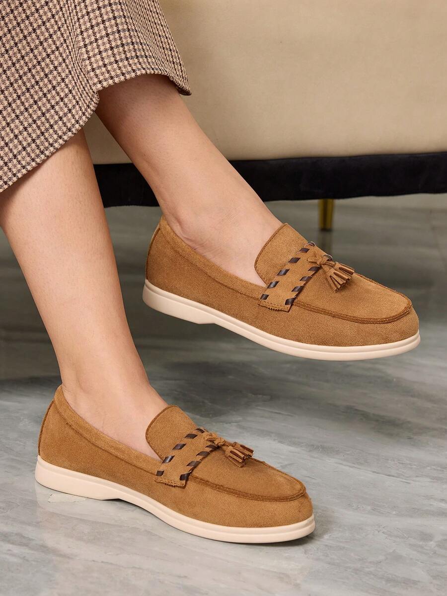 Sleekvia Mocasines planos de unicolor versátiles y casuales para ir al trabajo - Marrón - Ver 1