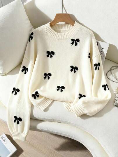 Franclia 2022 秋冬新款博主风格时尚蝴蝶结装饰休闲套头毛衣、长袖上衣