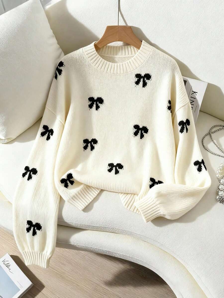 Franclia 2022 秋冬新款博主风格时尚蝴蝶结装饰休闲套头毛衣、长袖上衣