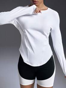 Powerista Versatile Solid Color Slim Fit Long Sleeve Breathable Sports T-Shirt Activewear Woman - White - View 5
