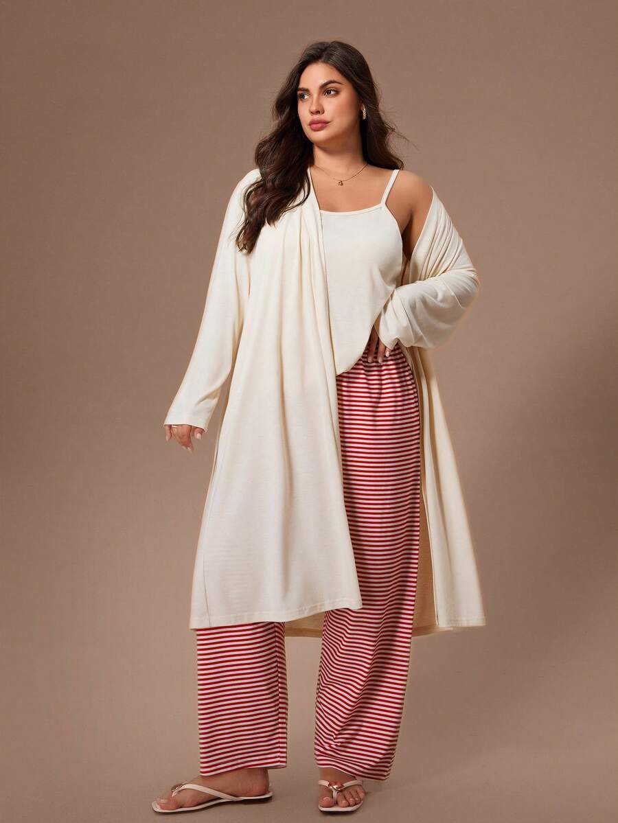 Lazeform Soft & Skin-Friendly Women Plus Size Camisole And Pants And Robe Set, Winter - Multicolor - View 1