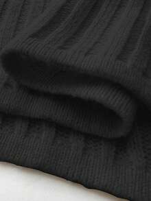 Elenzga 大码女式纯色露肩系腰毛衣连衣裙 - 黑色 - 查看 7