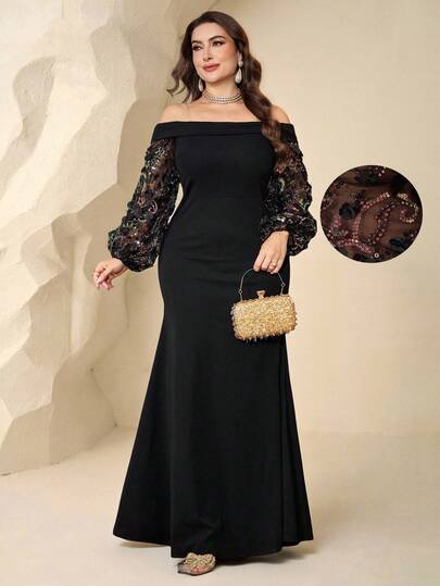 Coutiva Luxury Sequin Embroidered Formal Dress, High-End Elegant Party Gown Black Sequin Dress Sparkly Black Dress Black Glitter Dress Black Dress Classy Elegant Long Sleeve Formal Dress