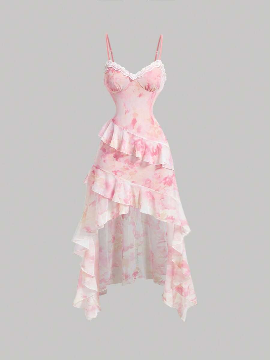 SHEIN MOD Women's Romantic Vintage Lace Dress With Ruffle Hemline, Bodycon Dress,Dress Party,Pink Floral Dress,Summer Dress,Valentine Outfits - White - View 1