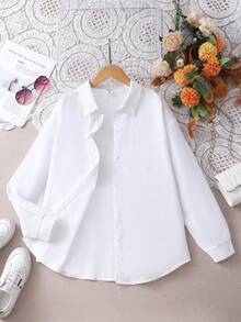 Girl/Teen Girls White Turndown Collar Long Sleeve Blouse - White - View 1