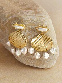 Opalesca Cercei cu pandantiv din perle, Ținute, Bani vechi, Accesorii de nuntă/mireasă, Zână/Zână, Perlă, Metalic/Texturat, Toamnă/Iarnă, Elegant, Pentru mamă/Femei/Fată/Mamă, Premium, Vintage, Stratificat