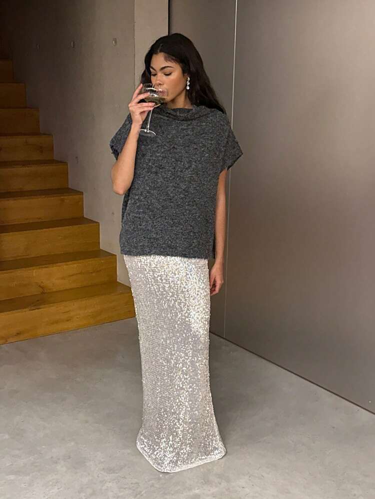 Off Shoulder Knitted Sweater Dress With Ruched Design