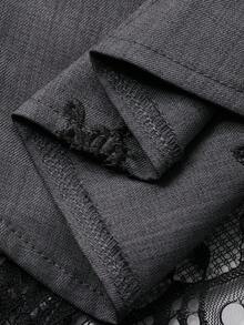 DAZY Women's Butterfly & Flower Embroidered Collar Loose Long Sleeve Shirt And Lace Patchwork Long Skirt Casual 2-Piece Set - Grey - View 8