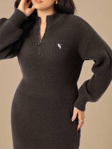 Juhart Plus Size Women Sweater Dress, Solid Color Knitted Seahorse Pattern, Casual For Autumn/Winter, Suitable For Christmas, Halloween, Back To School Season - Coffee Brown - View 5