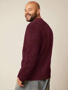 EASEVO 加大码男士休闲绞花针织圆领长袖毛衣