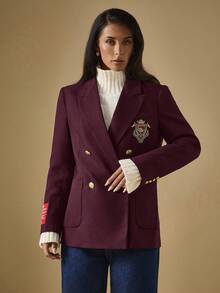 Briarwyn Fashionable & Elegant Double-Breasted Suit Jacket For Commuting - Burgundy - View 3