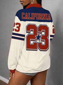 Slaydiva 2025秋冬新款街头休闲宽松撞色条纹拼接POLO领长袖女式T恤，适合派对、锐舞派对、万圣节、夜店、性感夜店、早午餐、街头时尚、日常出行、返校、运动、秋季、冬季等场合。 - 彩色 - 查看 2