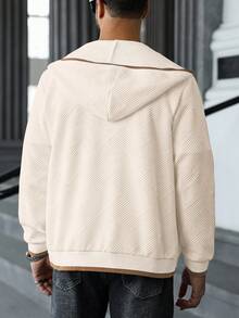 Manfinity CasualCool Men's Fashionable Casual Hooded Textured Fabric Cream Zip Up Beige Sweatshirt - Apricot - View 2