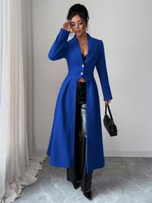 Rafferiza Women's Elegant Vintage Cinched Waist Front Slit Maxi A-Line Coat, Autumn/Winter - Royal Blue - View 7