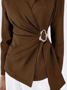 Lumivelle Metal Accessory Casual Suit Jacket - Brown - View 6