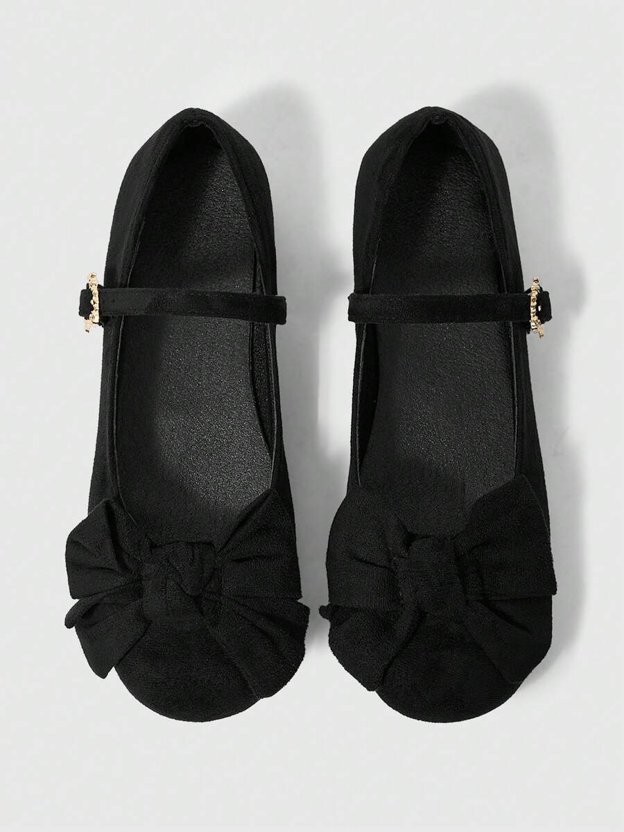 ROMWE Kawaii Women's Bow Decor Buckle Design Fashion Flat Shoes Valentine's Day - Black - View 1
