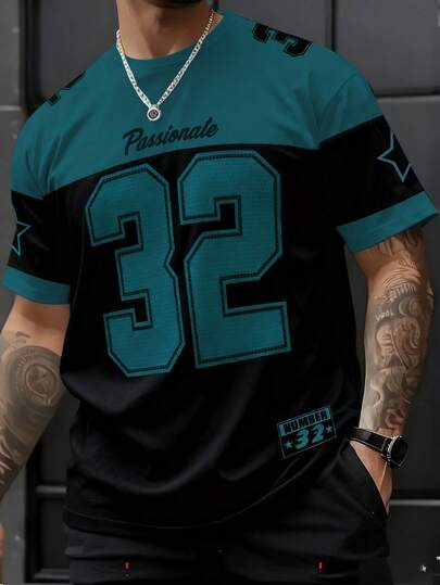 GENIUS ODE 男士休闲圆领数字23图案短袖T恤，夏季款