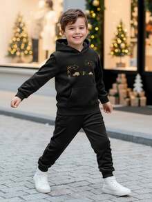 Pants Para Niño Sudadera Con Capucha, Jogger, Diseño Urbano - Negro - Ver 1